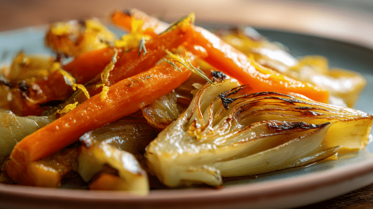 Vegane Fenchelgerichte aus frischem Fenchel auf einem rustikalen Holzbrett angerichtet