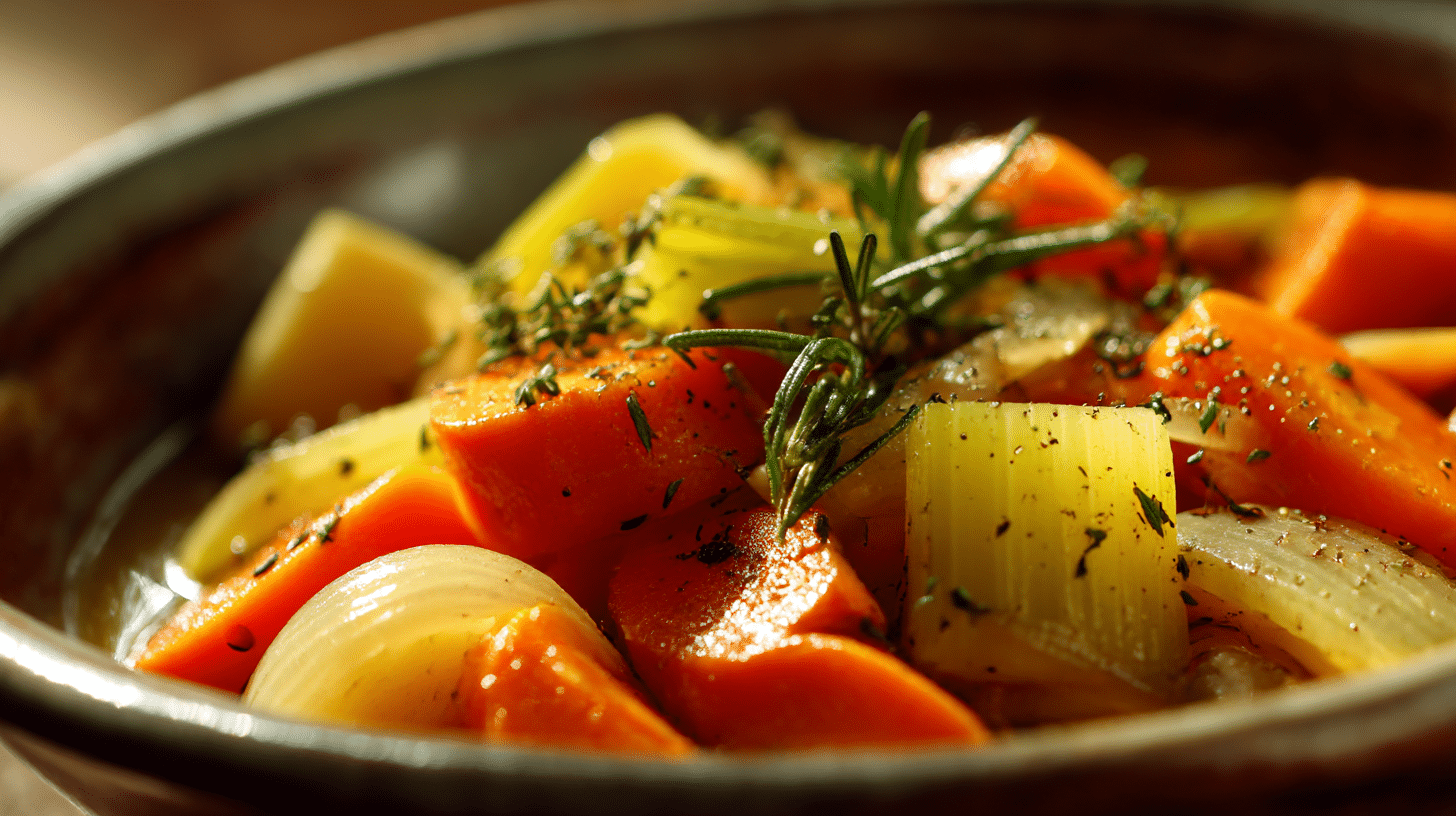 Stangensellerie Rezept vegan 1 Veganer Stangensellerie-Eintopf in einer bunten Schüssel mit frischen Kräutern garniert