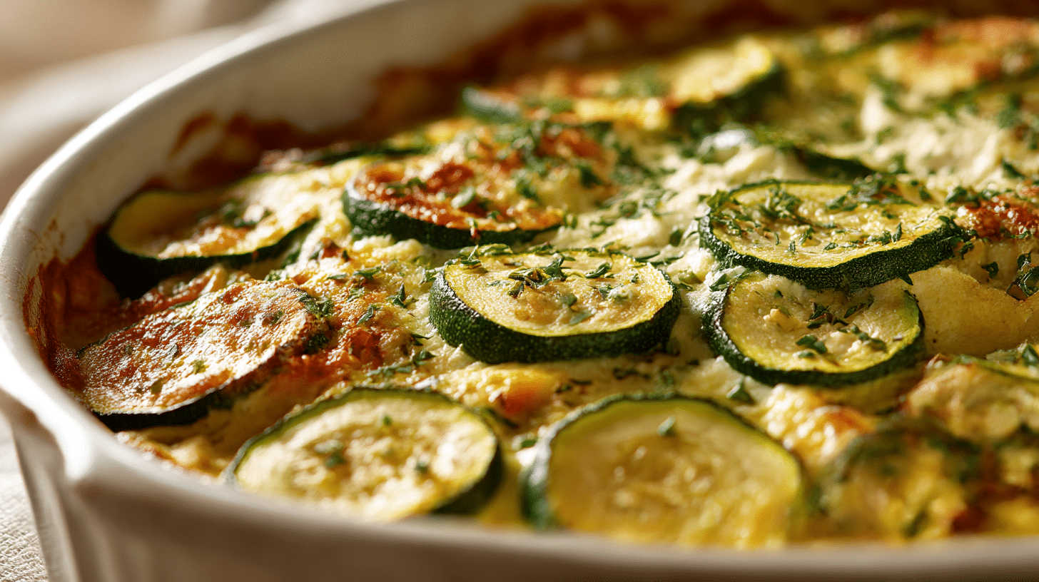 Vegane Zucchini-Pfanne mit buntem Gemüse und frischen Kräutern auf einem rustikalen Holzbrett